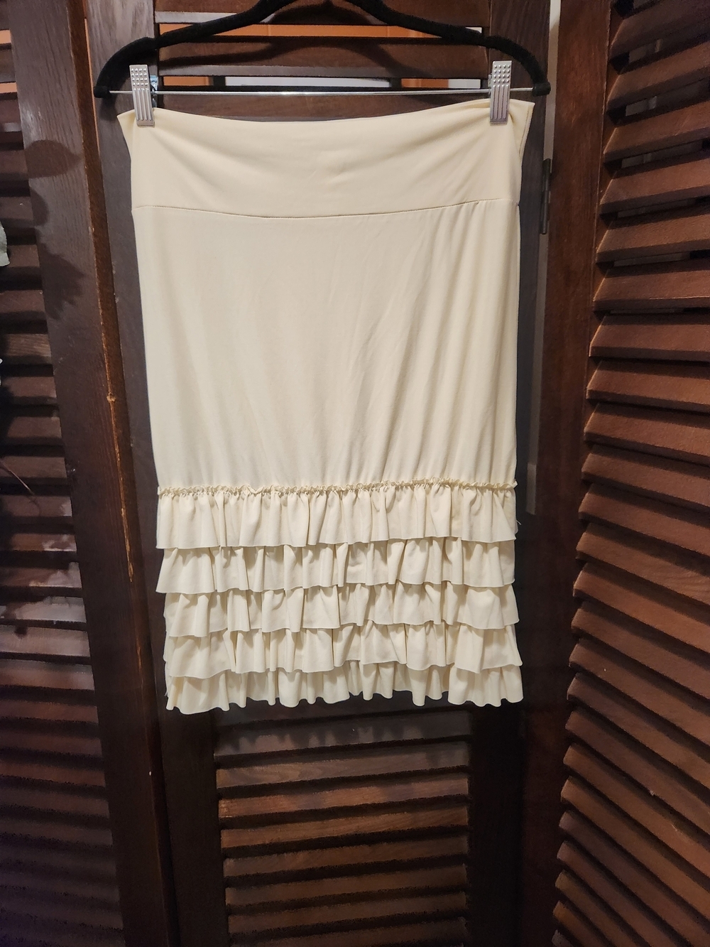 Cream Ruffle-Tier Midi Skirt